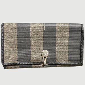 Vintage Fendi Striped Clutch Wallet Pequin Canvas Leather